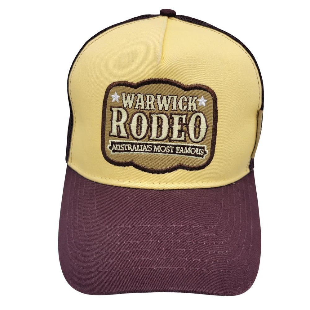 Warwick Rodeo Australia Trucker Hat Burgundy Yellow Mesh Snapback Cap 58cm